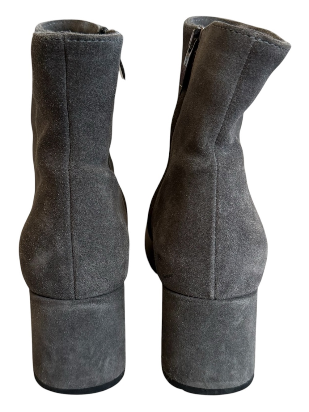 LA CANADIENNE Gray Suede Ankle Boots Block Heel Zip Booties Women’s Size 8 - Picture 4 of 8